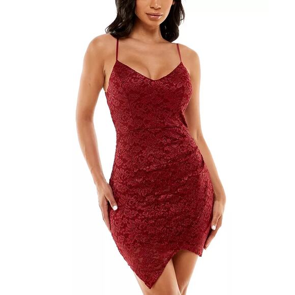 EMERALD SUNDAE Juniors' Black Lace V-Neck Asymmetrical Bodycon Mini Dress SZ XL - Picture 13 of 13